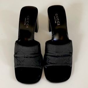 Vintage Black Gucci Monogrammed Mules